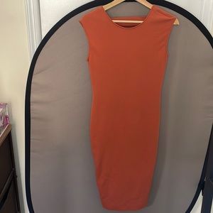 Zara burnt orange fitted midi dress